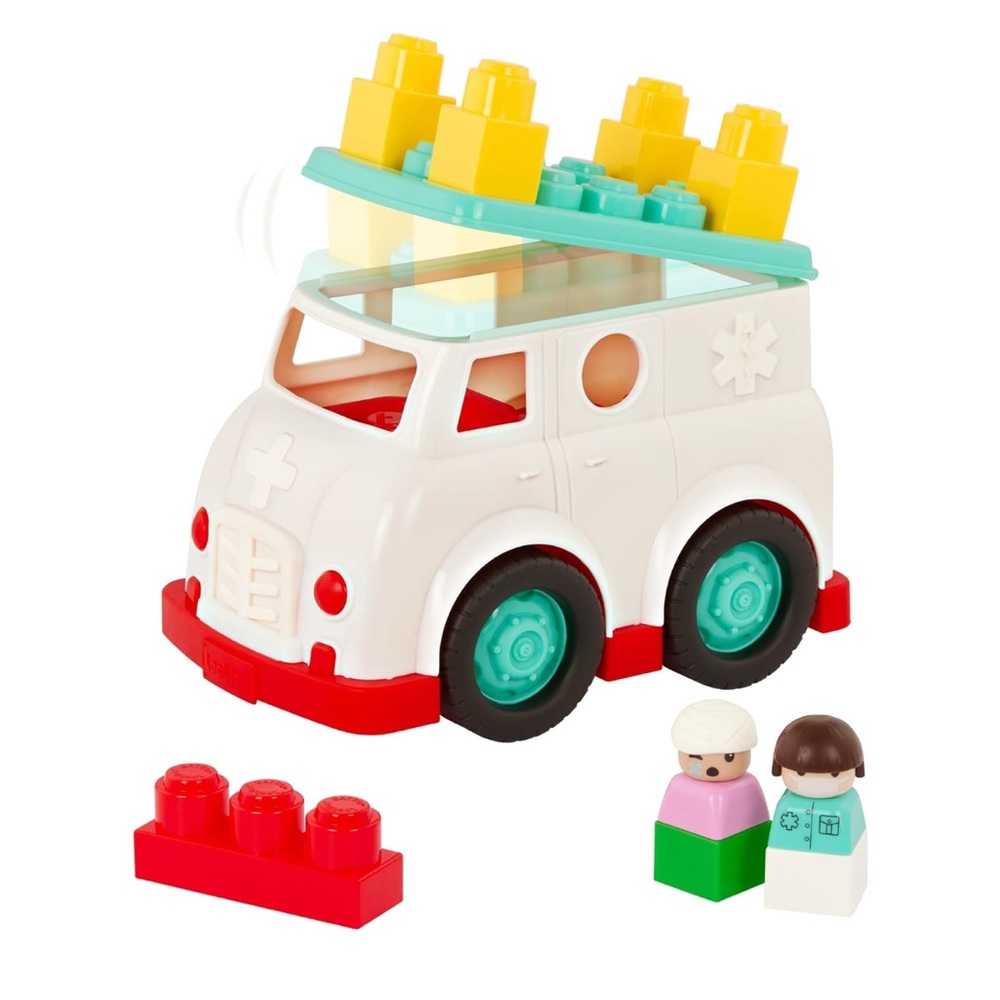 🆕 Battat Ambulance Toy Car Play Vehicle With 5 Building Blocks & 2 Figurines